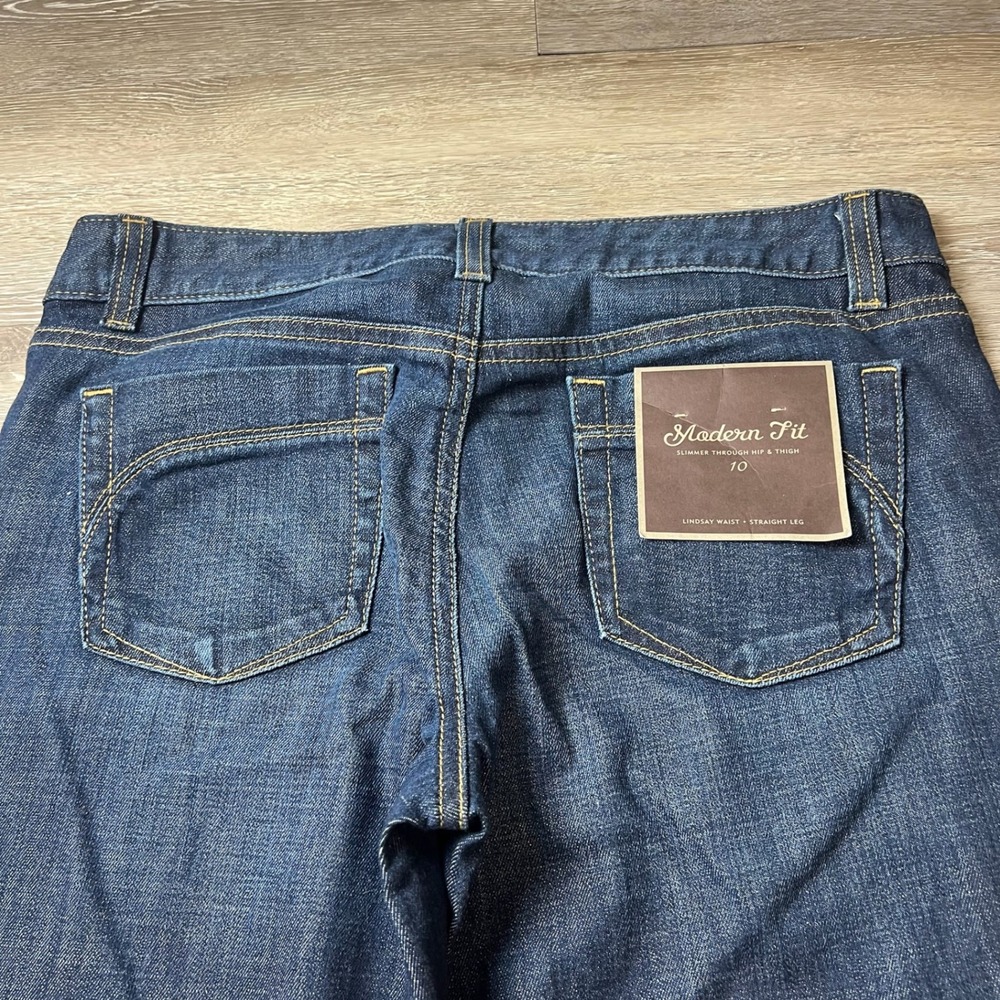 Ann Taylor Jeans Womens 10 Blue Modern Fit Lindsay Waist Straight Leg Dark Wash - Picture 12 of 13